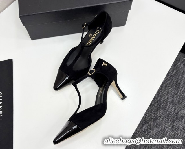 Most Popular Chanel Suede & Patent Leather T Pumps Black 2025 CH061018