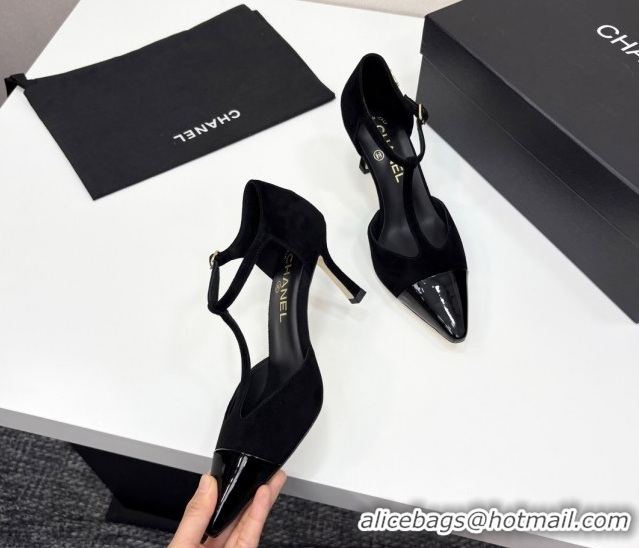 Most Popular Chanel Suede & Patent Leather T Pumps Black 2025 CH061018