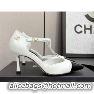 Cheap Price Chanel Lambskin & Patent Calfskin T Pumps White 2025 CH061018