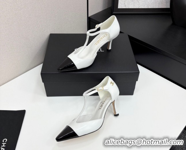 Cheap Price Chanel Lambskin & Patent Calfskin T Pumps White 2025 CH061018