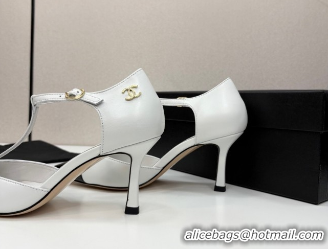 Cheap Price Chanel Lambskin & Patent Calfskin T Pumps White 2025 CH061018