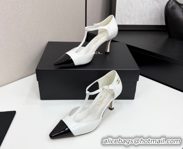 Cheap Price Chanel Lambskin & Patent Calfskin T Pumps White 2025 CH061018