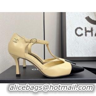 Best Product Chanel Lambskin & Patent Calfskin T Pumps Beige 2025 CH061018