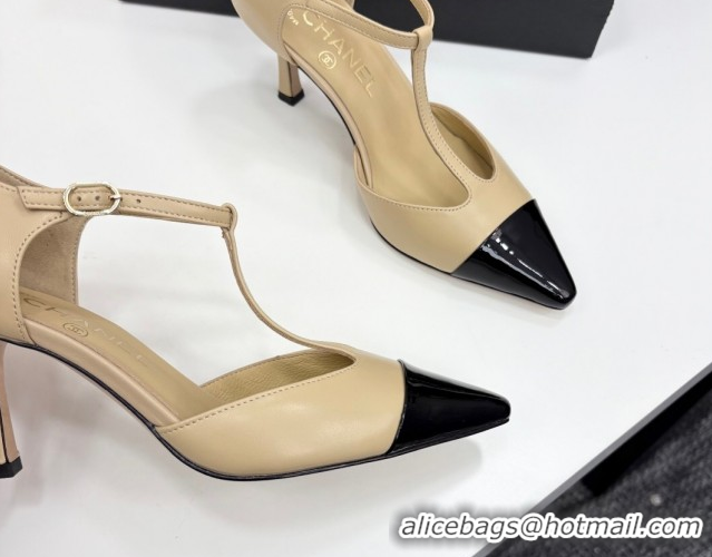 Best Product Chanel Lambskin & Patent Calfskin T Pumps Beige 2025 CH061018