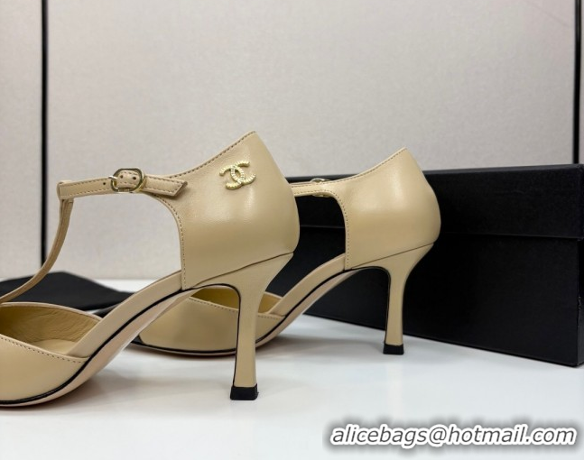 Best Product Chanel Lambskin & Patent Calfskin T Pumps Beige 2025 CH061018