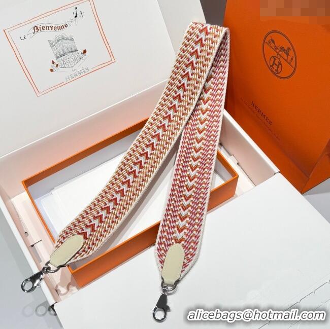 Luxury Cheap Hermes Canvas Bag Strap 5x85cm H1037 White/Red/Silver 2025