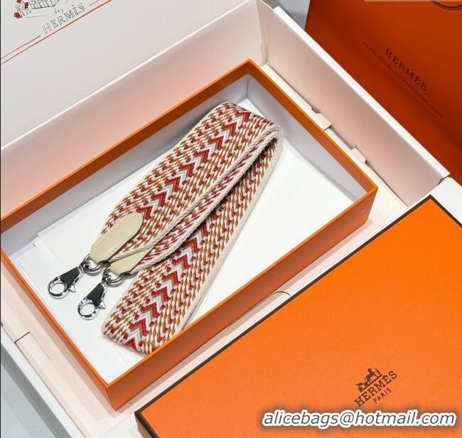 Luxury Cheap Hermes Canvas Bag Strap 5x85cm H1037 White/Red/Silver 2025