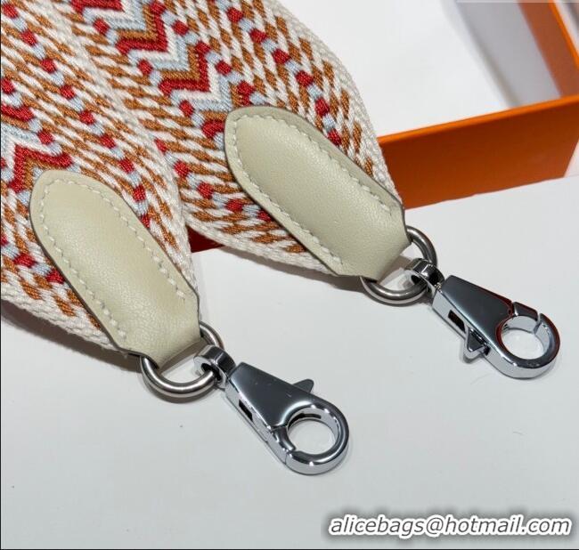 Luxury Cheap Hermes Canvas Bag Strap 5x85cm H1037 White/Red/Silver 2025