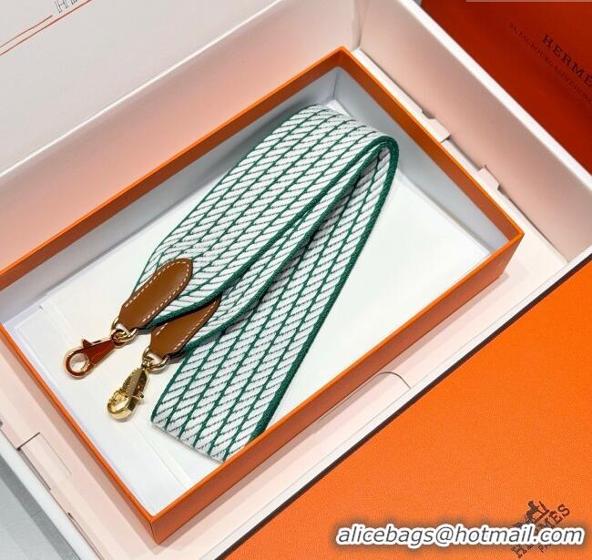 Good Taste Hermes Canvas Bag Strap 5x85cm H1037 Green/White/Gold 2025