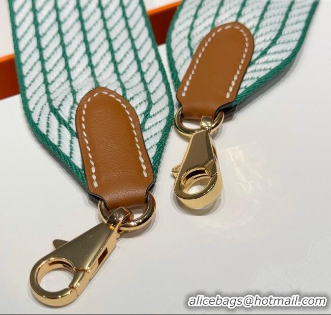 Good Taste Hermes Canvas Bag Strap 5x85cm H1037 Green/White/Gold 2025