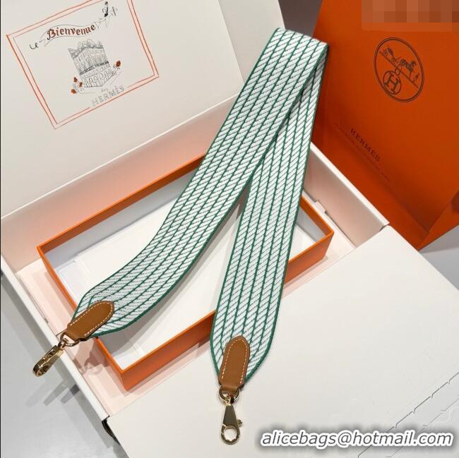 Good Taste Hermes Canvas Bag Strap 5x85cm H1037 Green/White/Gold 2025