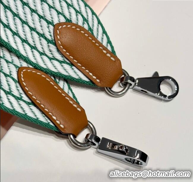 Well Crafted Hermes Canvas Bag Strap 5x85cm H1037 Green/White/Silver 2025
