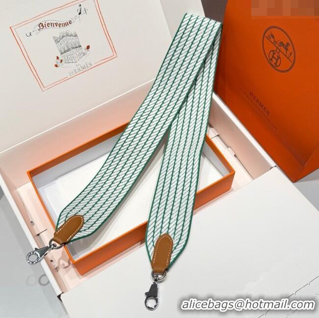 Well Crafted Hermes Canvas Bag Strap 5x85cm H1037 Green/White/Silver 2025
