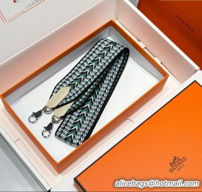 Fashion Discount Hermes Canvas Bag Strap 5x85cm H1037 Green/Grey/Silver 2025