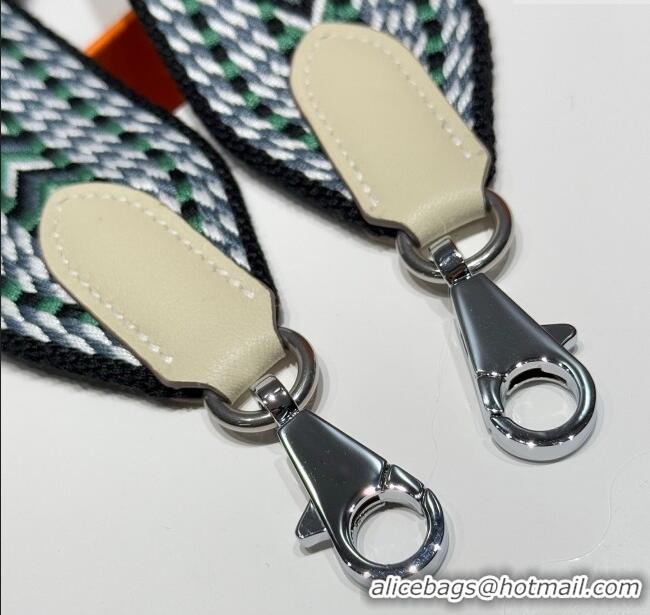 Fashion Discount Hermes Canvas Bag Strap 5x85cm H1037 Green/Grey/Silver 2025