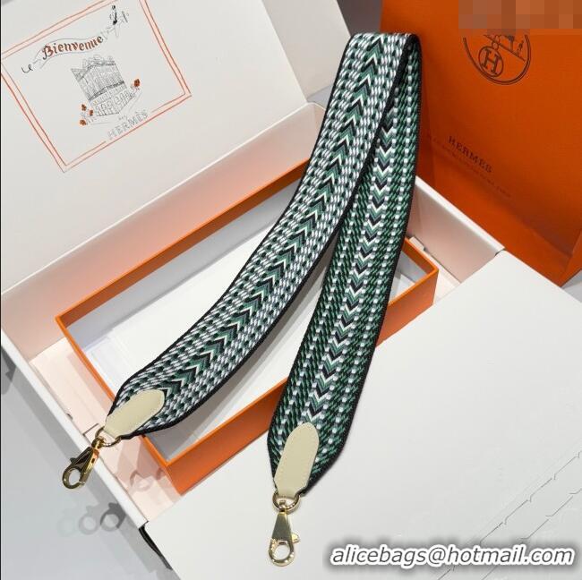 Cheap Price Hermes Canvas Bag Strap 5x85cm H1037 Green/Grey/Gold 2025