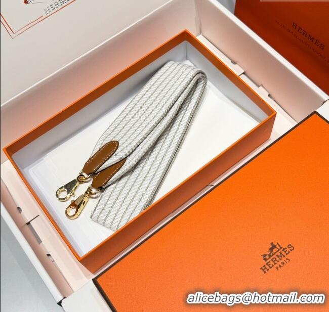 Pretty Style Hermes Canvas Bag Strap 5x85cm H1037 White/Grey/Gold 2025