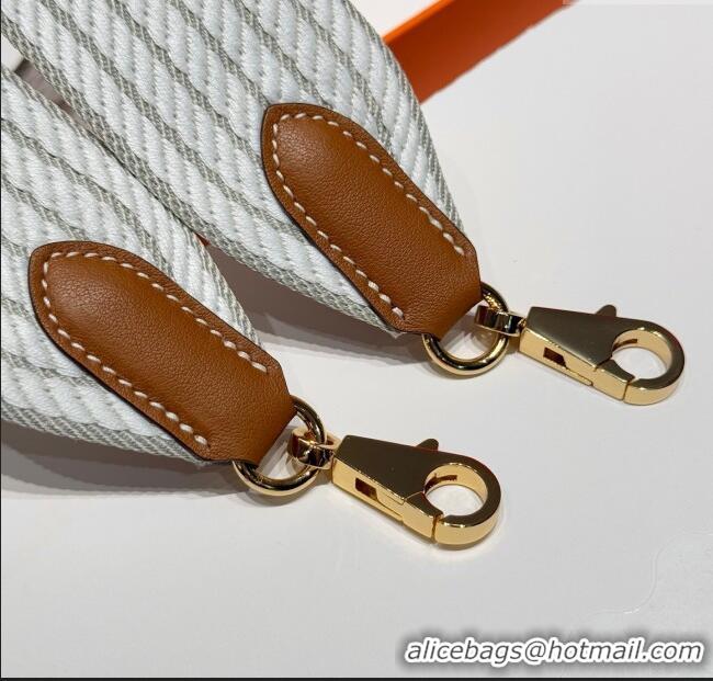 Pretty Style Hermes Canvas Bag Strap 5x85cm H1037 White/Grey/Gold 2025
