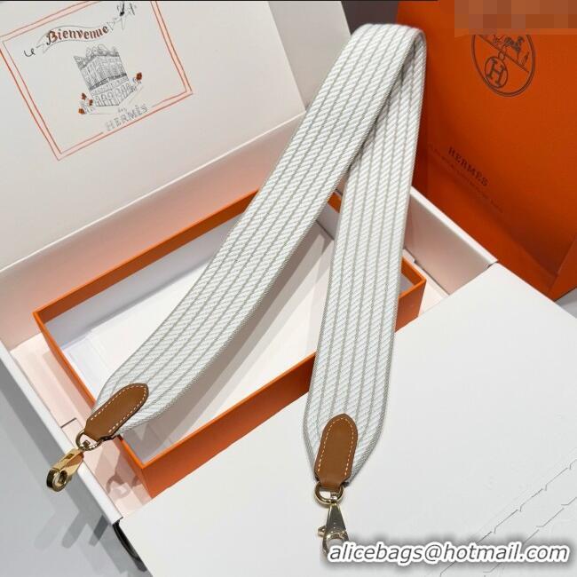 Pretty Style Hermes Canvas Bag Strap 5x85cm H1037 White/Grey/Gold 2025