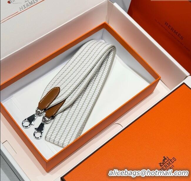Luxury Discount Hermes Canvas Bag Strap 5x85cm H1037 White/Grey/Silver 2025