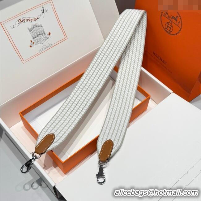 Luxury Discount Hermes Canvas Bag Strap 5x85cm H1037 White/Grey/Silver 2025