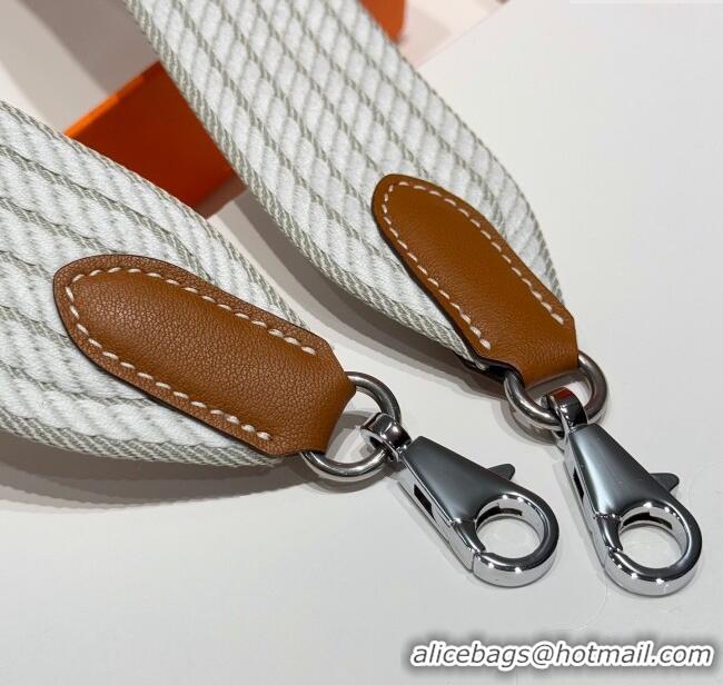 Luxury Discount Hermes Canvas Bag Strap 5x85cm H1037 White/Grey/Silver 2025