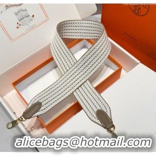 Luxury Cheap Hermes Canvas Bag Strap 5x85cm H1037 White/Elephant/Gold 2025