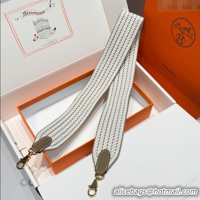 Luxury Cheap Hermes Canvas Bag Strap 5x85cm H1037 White/Elephant/Gold 2025