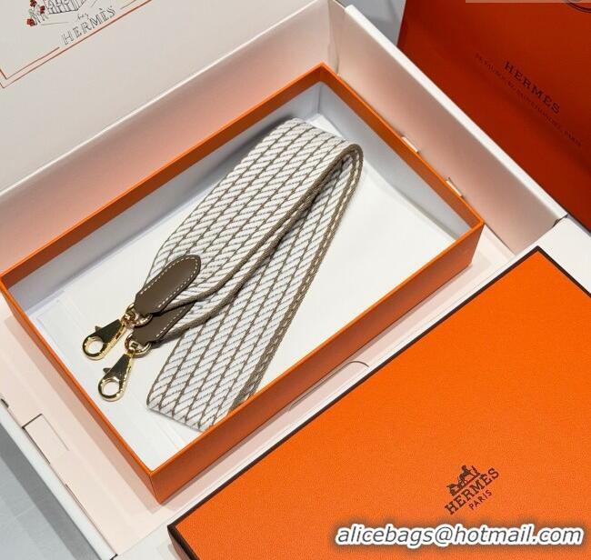 Luxury Cheap Hermes Canvas Bag Strap 5x85cm H1037 White/Elephant/Gold 2025