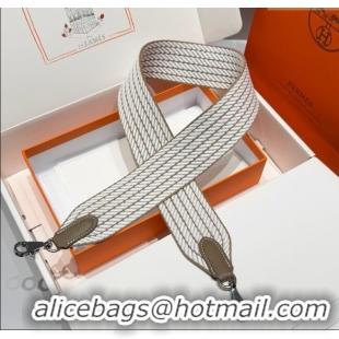 Top Grade Hermes Canvas Bag Strap 5x85cm H1037 White/Elephant/Silver 2025