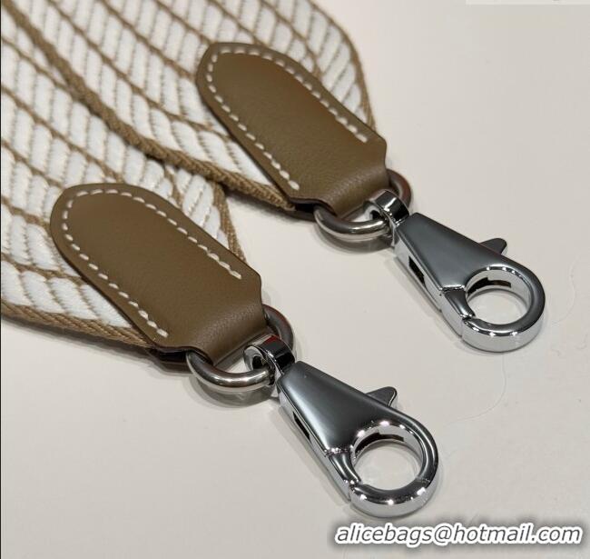 Top Grade Hermes Canvas Bag Strap 5x85cm H1037 White/Elephant/Silver 2025