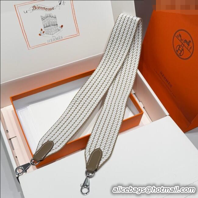 Top Grade Hermes Canvas Bag Strap 5x85cm H1037 White/Elephant/Silver 2025