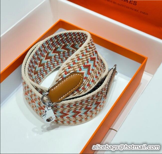 Top Design Hermes Canvas Bag Strap 5x85cm H1037 Brown/Beige/Silver 2025