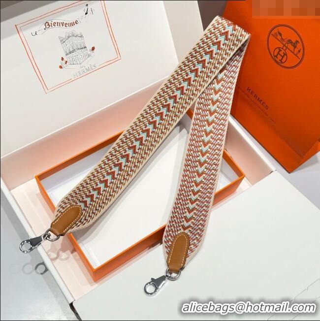 Top Design Hermes Canvas Bag Strap 5x85cm H1037 Brown/Beige/Silver 2025