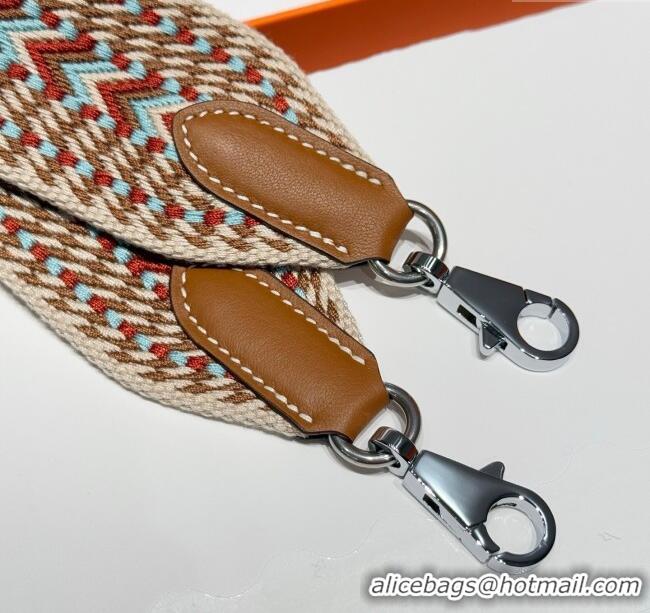 Top Design Hermes Canvas Bag Strap 5x85cm H1037 Brown/Beige/Silver 2025