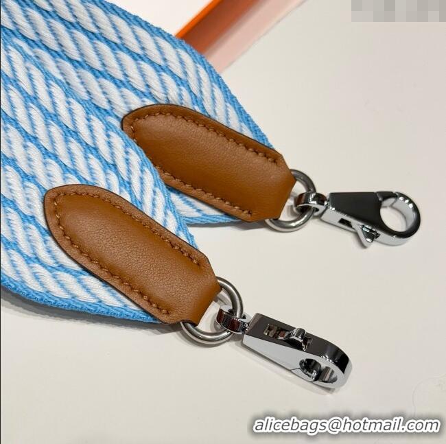 Best Price Hermes Canvas Bag Strap 5x85cm H1037 White/Blue/Silver 2025