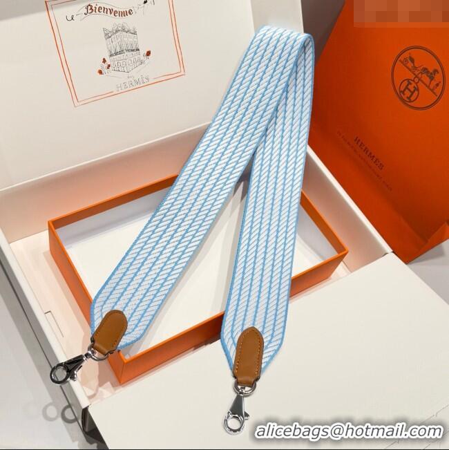 Best Price Hermes Canvas Bag Strap 5x85cm H1037 White/Blue/Silver 2025