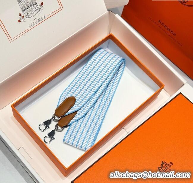 Best Price Hermes Canvas Bag Strap 5x85cm H1037 White/Blue/Silver 2025