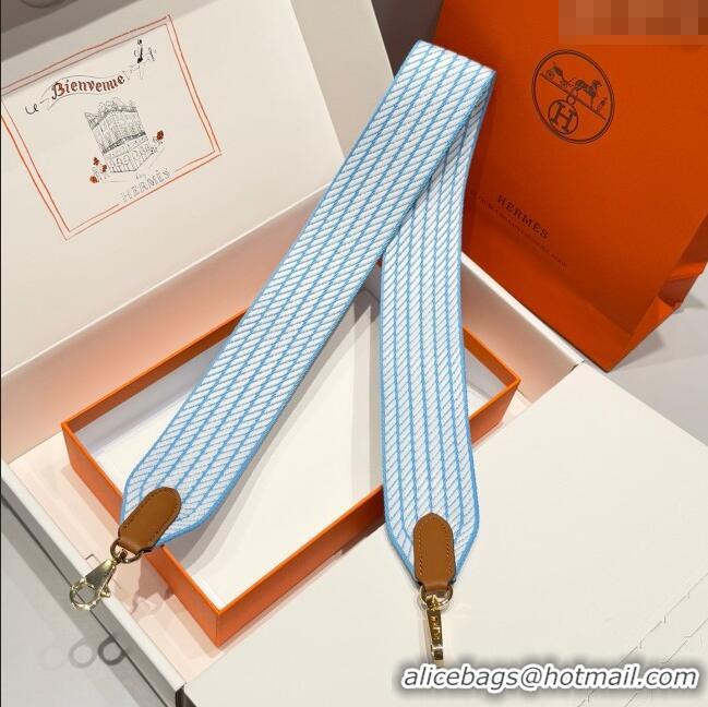 Big Discount Hermes Canvas Bag Strap 5x85cm H1037 White/Blue/Gold 2025