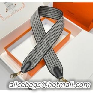 Famous Brand Hermes Canvas Bag Strap 5x85cm H1037 Grey/Black/Gold 2025