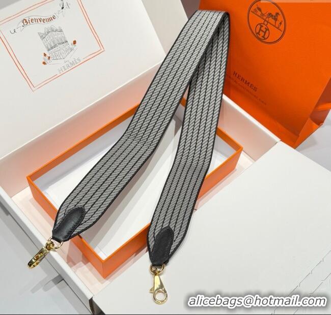 Famous Brand Hermes Canvas Bag Strap 5x85cm H1037 Grey/Black/Gold 2025
