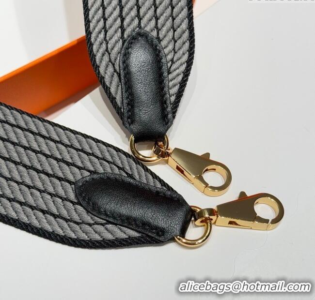 Famous Brand Hermes Canvas Bag Strap 5x85cm H1037 Grey/Black/Gold 2025