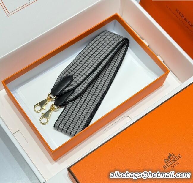 Famous Brand Hermes Canvas Bag Strap 5x85cm H1037 Grey/Black/Gold 2025