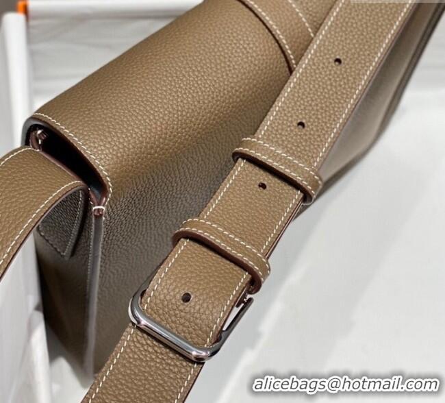 Discount Hermes Steve Light Junior Messenger Bag in Grained Calfskin H1066 Elephant Grey 2025 (Half Handmade)