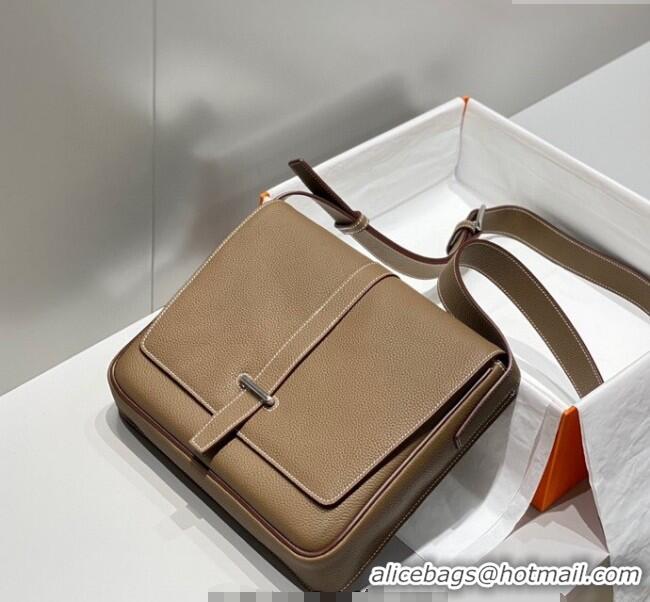 Discount Hermes Steve Light Junior Messenger Bag in Grained Calfskin H1066 Elephant Grey 2025 (Half Handmade)
