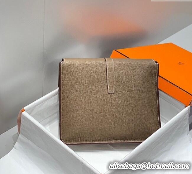 Discount Hermes Steve Light Junior Messenger Bag in Grained Calfskin H1066 Elephant Grey 2025 (Half Handmade)