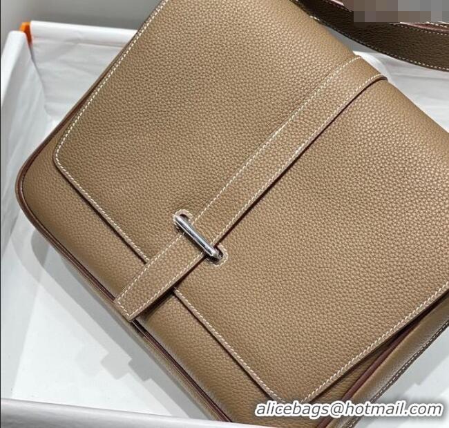 Discount Hermes Steve Light Junior Messenger Bag in Grained Calfskin H1066 Elephant Grey 2025 (Half Handmade)