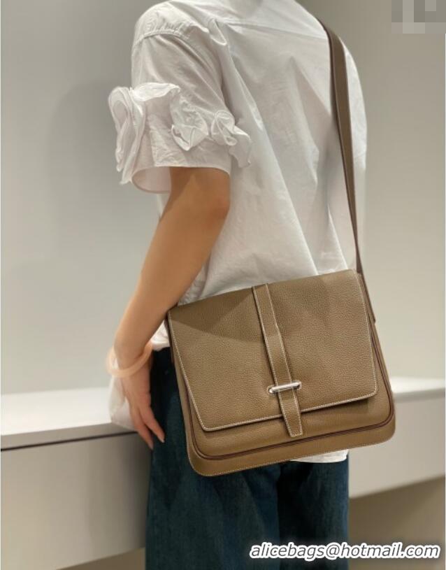 Discount Hermes Steve Light Junior Messenger Bag in Grained Calfskin H1066 Elephant Grey 2025 (Half Handmade)