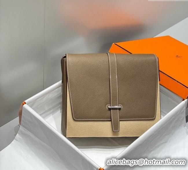 Discount Hermes Steve Light Junior Messenger Bag in Grained Calfskin H1066 Elephant Grey 2025 (Half Handmade)