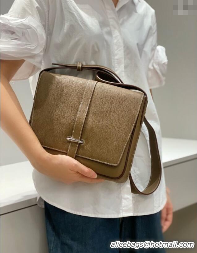 Discount Hermes Steve Light Junior Messenger Bag in Grained Calfskin H1066 Elephant Grey 2025 (Half Handmade)